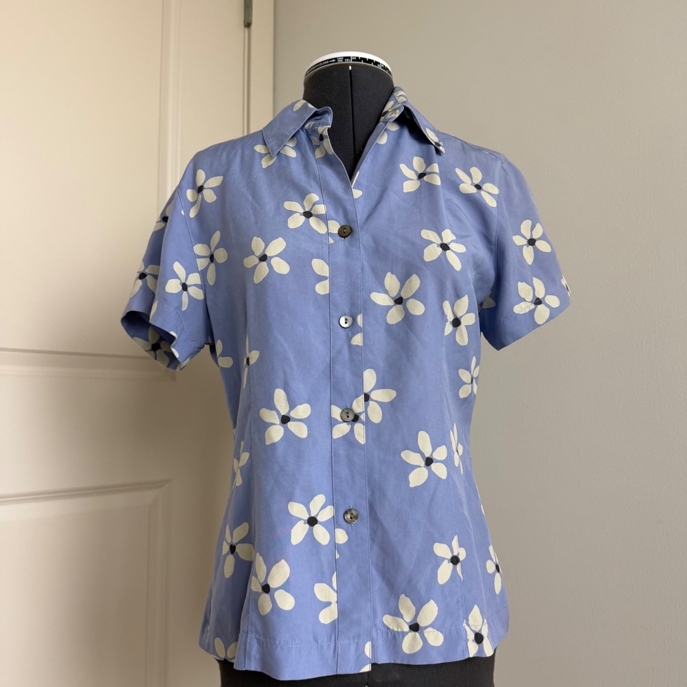 Vintage Y2K‎ Silk Floral Button Front Top Size Small